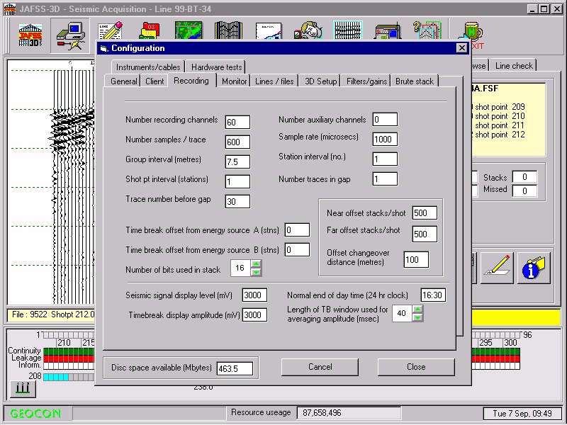 Setup recording parameters